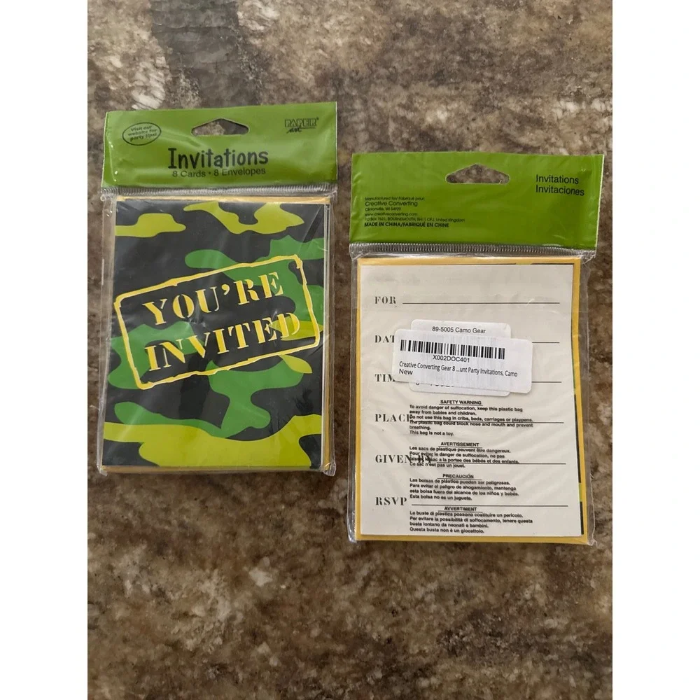Paper Art Camo Gear Party Invitations 16‎ Count Green Camouflage 89-5005